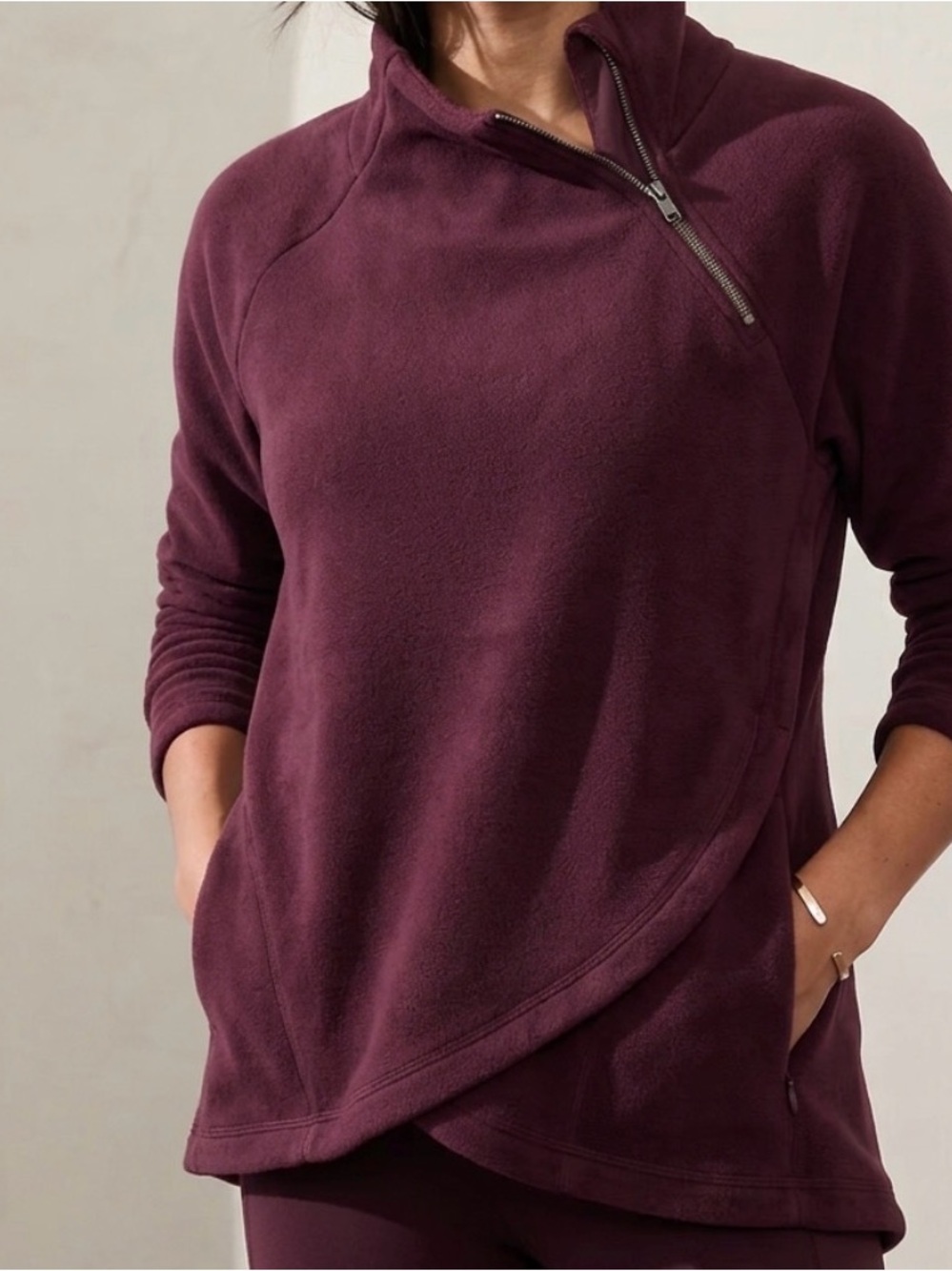 Athleta Plum Asymmetrical Zip Fleece Pullover